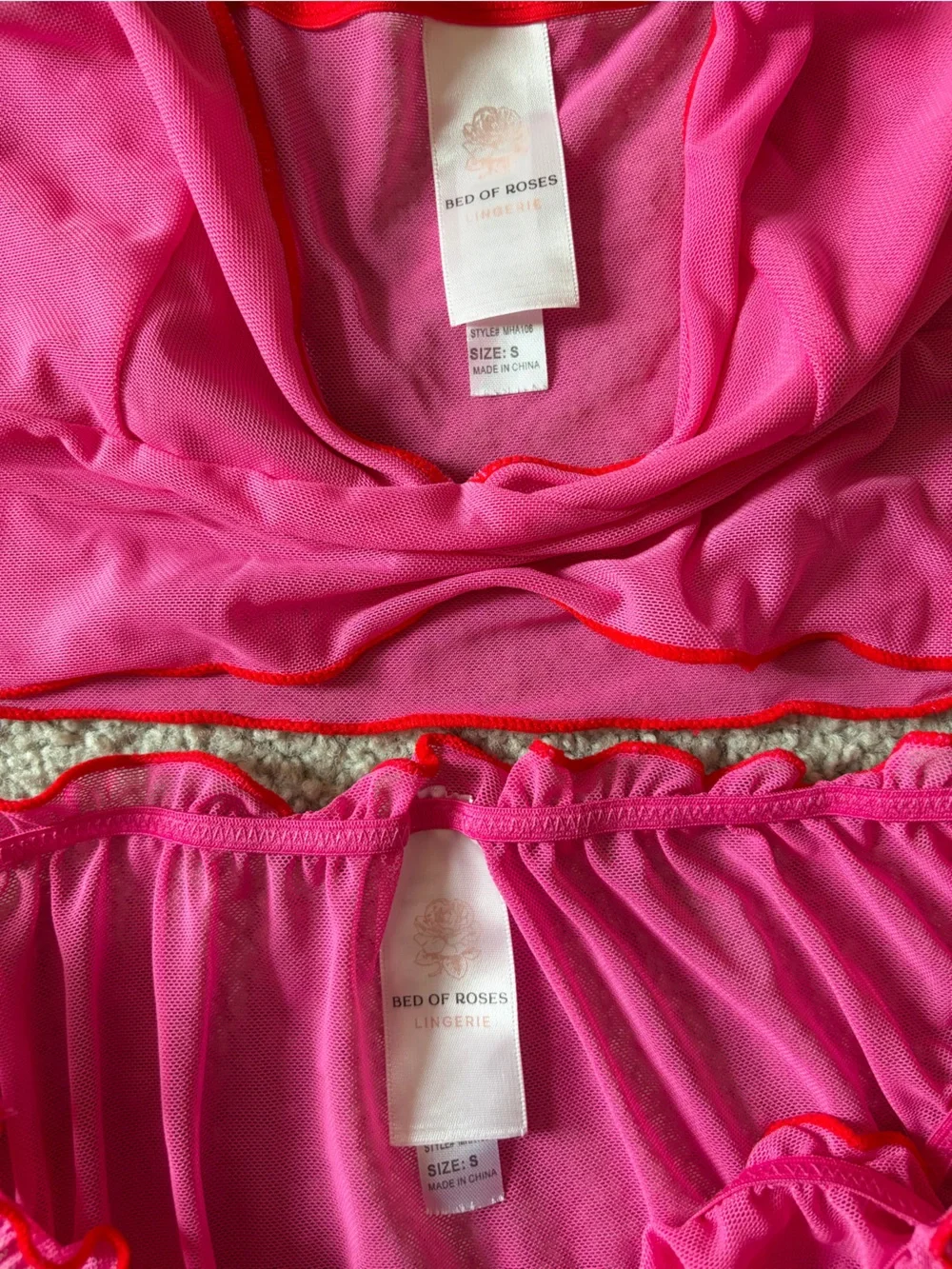 Pink cherry Ruffle Lace-Trim Pajama/lingerie Set - Women